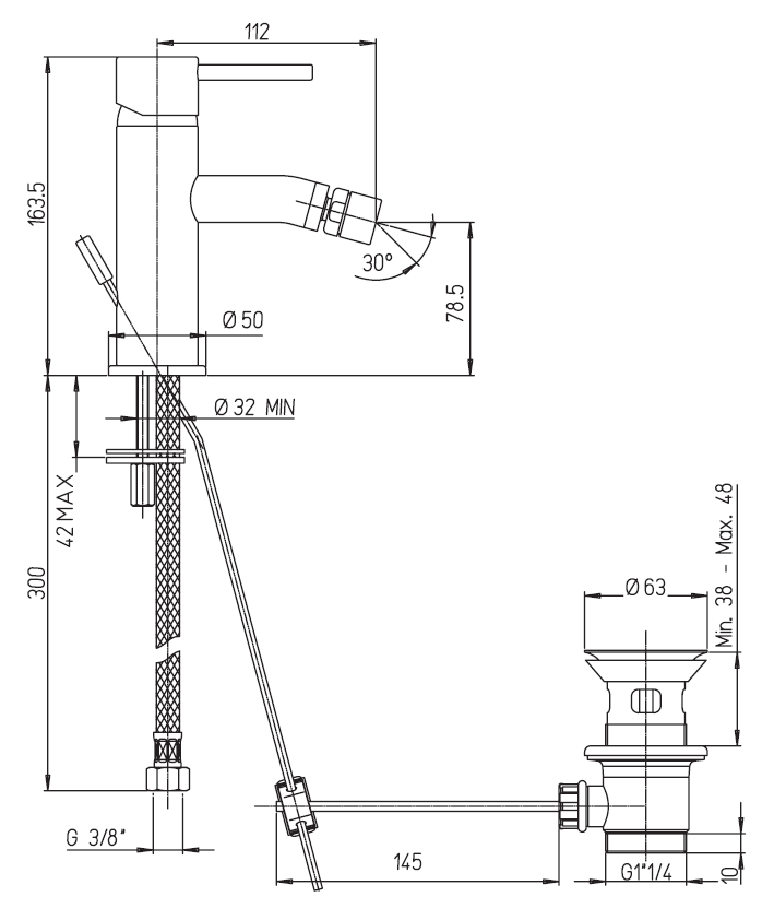 miscelatore bidet paini cox a roma schema tecnico