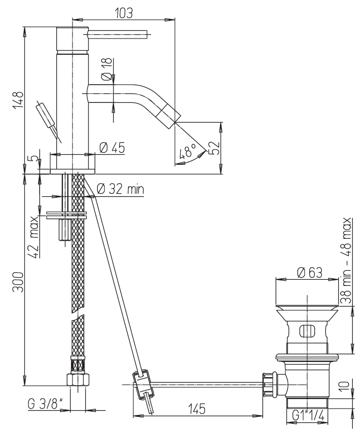 miscelatore lavabo paini cox a roma schema tecnico